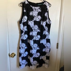 *Lauren Ralph Lauren New Black & White Crocheted Lace Size 18 Sheath Dress #O